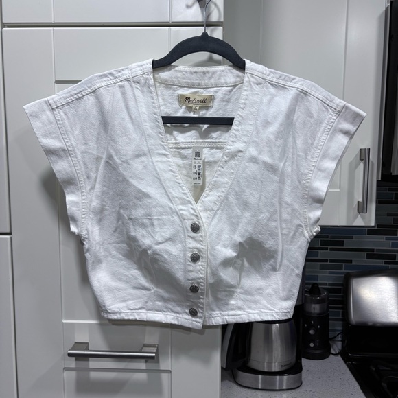 NWT Madewell Denim Cap-Sleeve Crop Top - Picture 3 of 6
